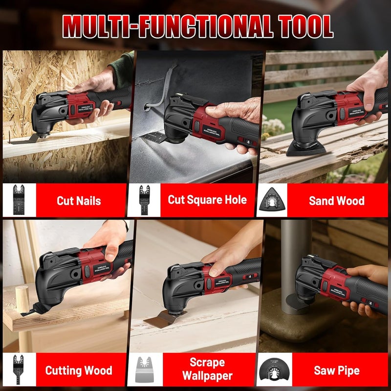 Labfintom Cordless Oscillating Tool for Mil-waukee 18V Battery, Max 20000 OPM Brushless Oscillating Saw, 6 Variable Speed Oscillating Multi-Tool for Scraping, Sanding, Cutting Wood (Battery Not Included) - Image 5
